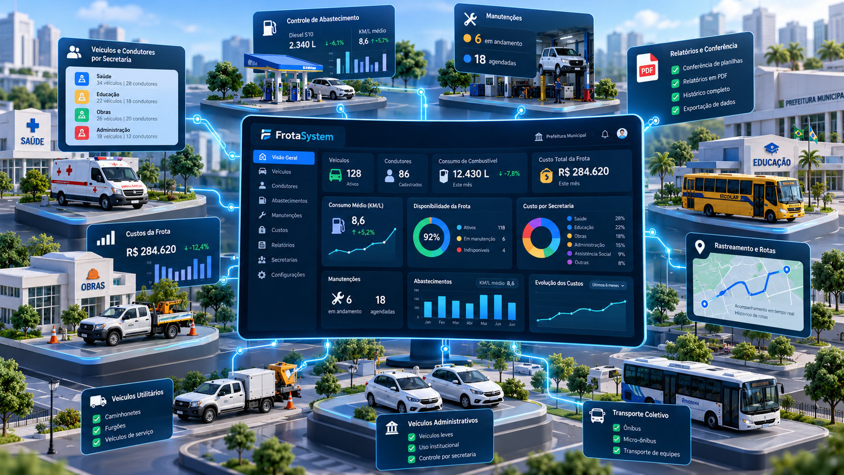 Dashboard do FrotaSystem - gestão de frotas