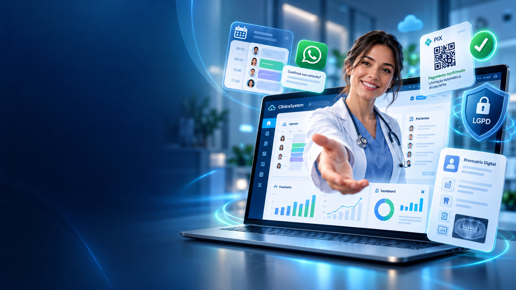Dashboard do ClinicaSystem - gestão de clínicas e consultórios
