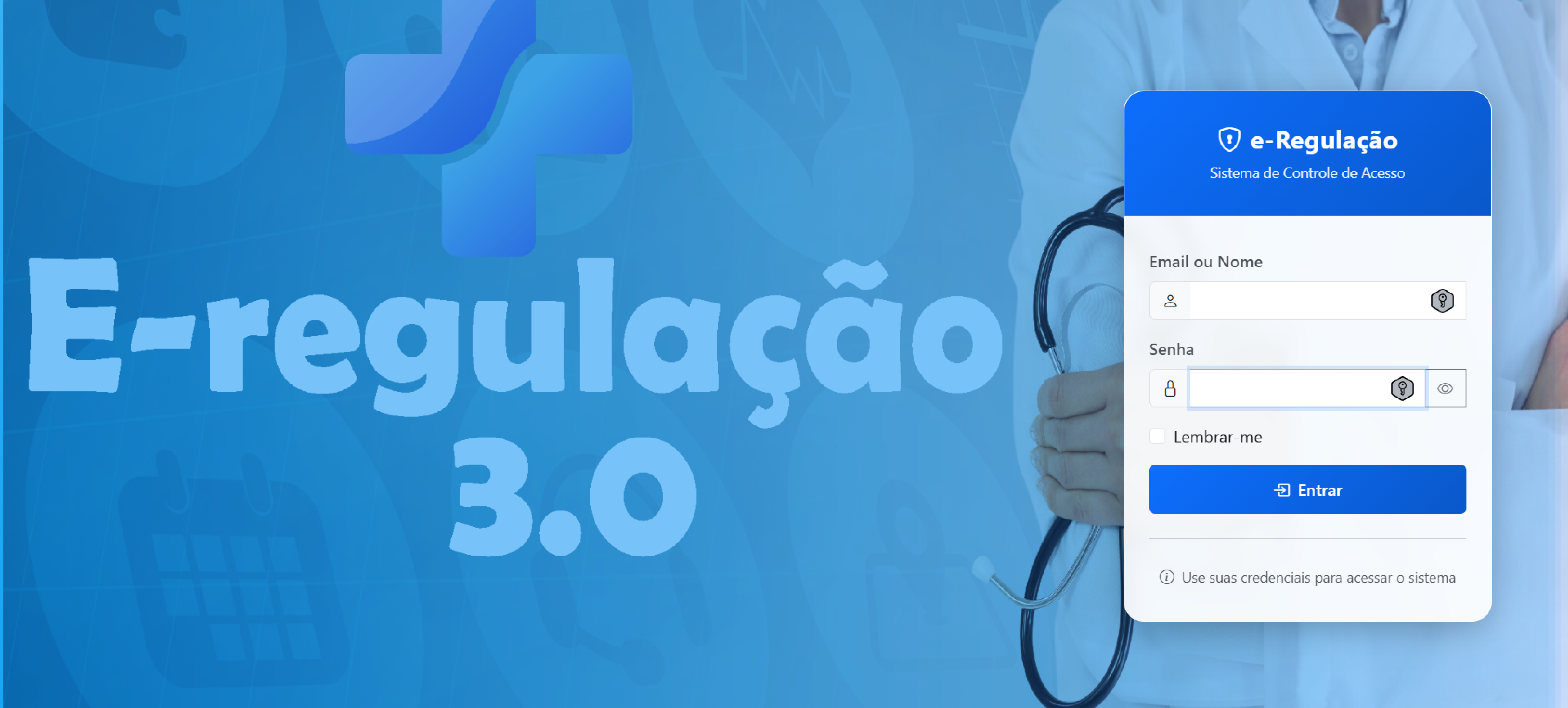 Tela inicial do E-Regulação 3.0 - regulação de saúde